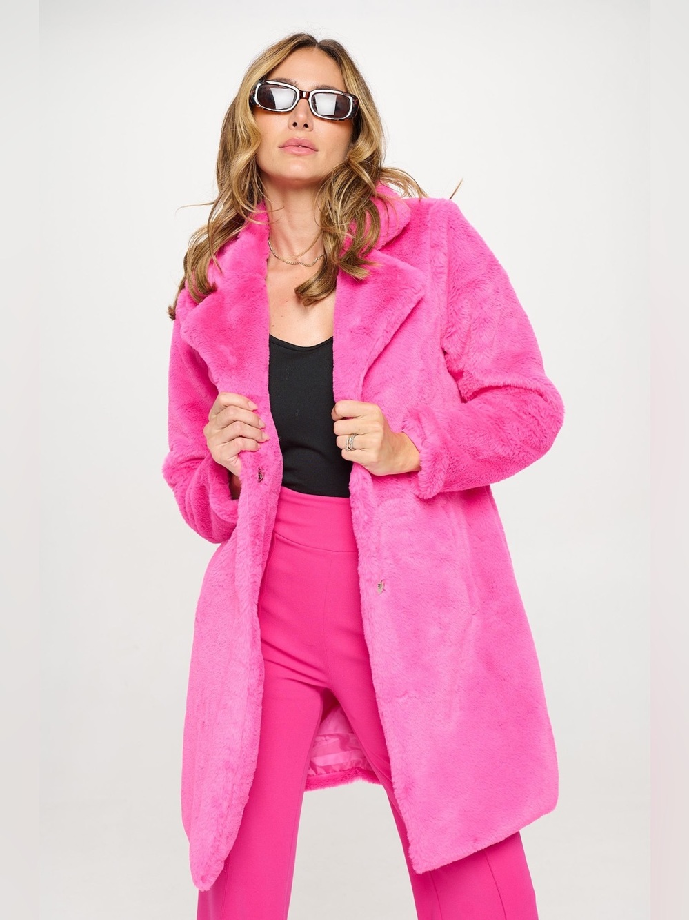 HOT PINK FAUX FUR COAT